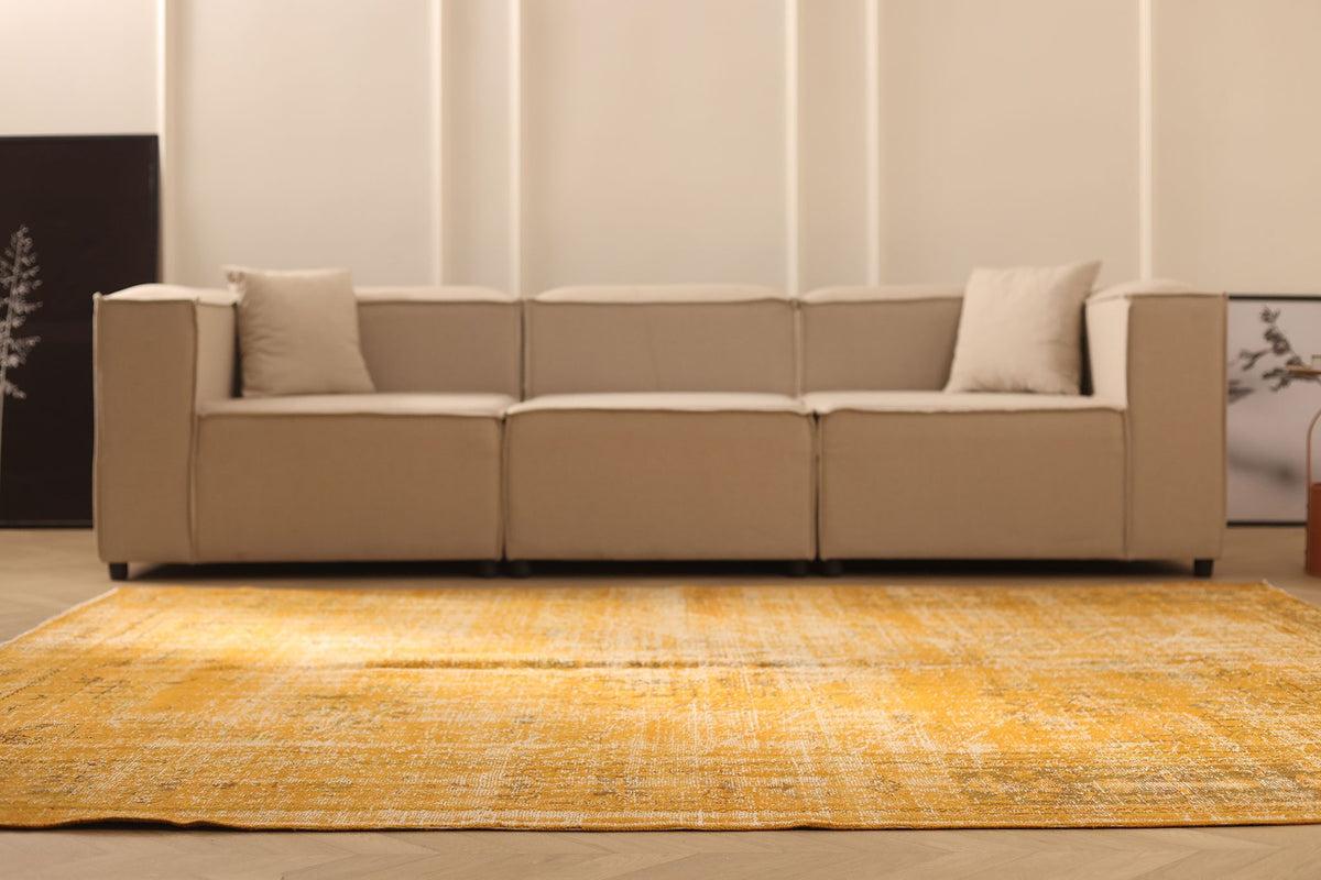 Vintage Isparta Turkish Area Rug 7x9 ft — Orange & Beige Overdyed