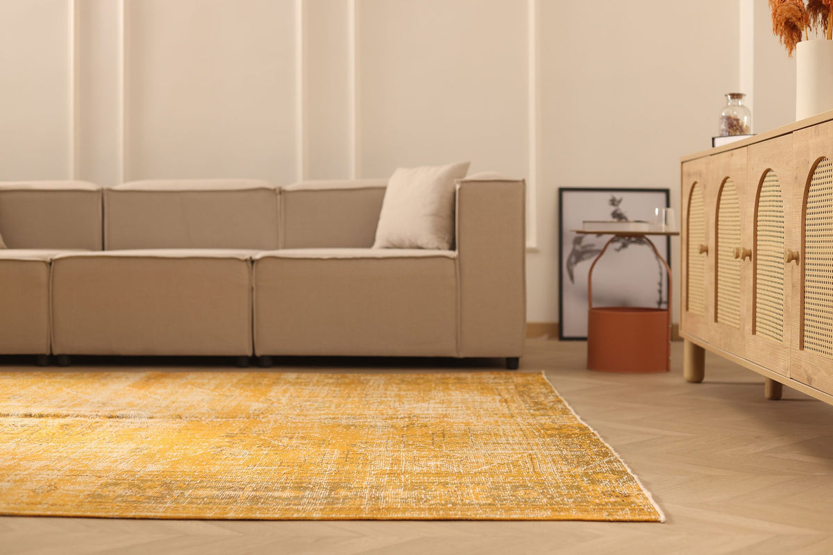 Vintage Isparta Turkish Area Rug 7x9 ft — Orange & Beige Overdyed