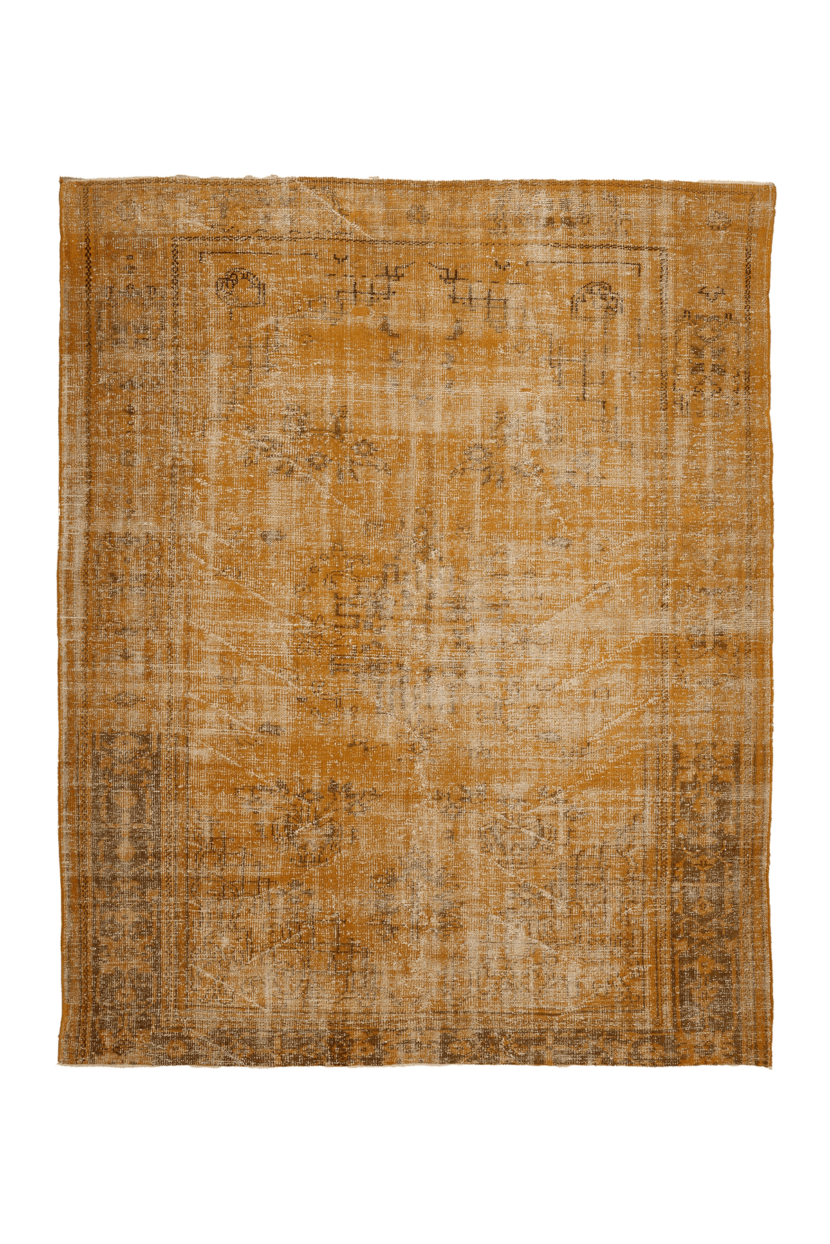Vintage Isparta Turkish Area Rug 7x9 ft — Orange & Beige Overdyed