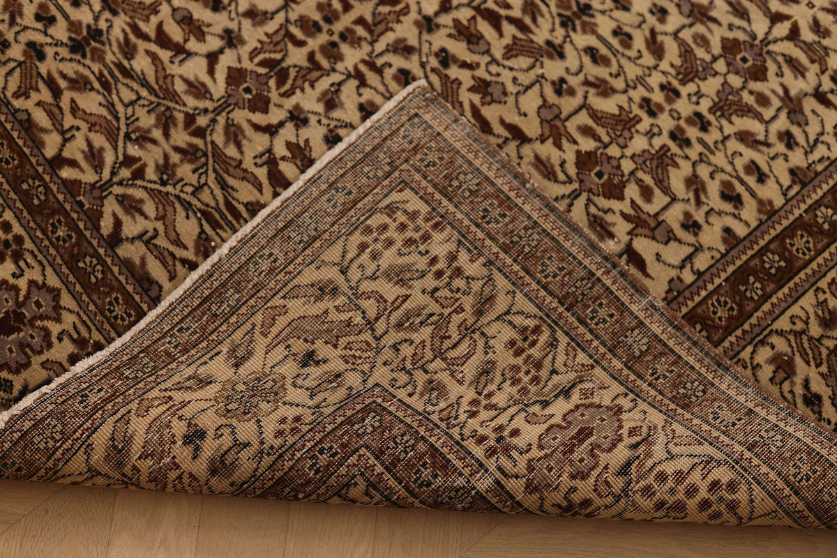 Vintage Kayseri Turkish Area Rug 7x10 ft — Beige & Brown Floral