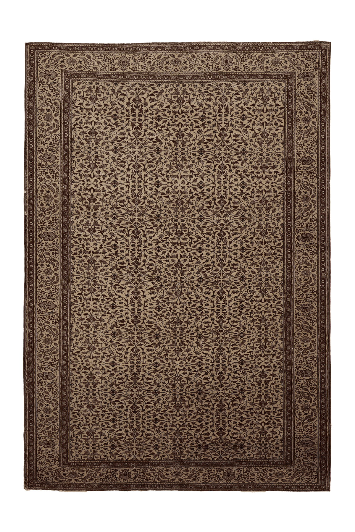 Vintage Kayseri Turkish Area Rug 7x10 ft — Beige & Brown Floral