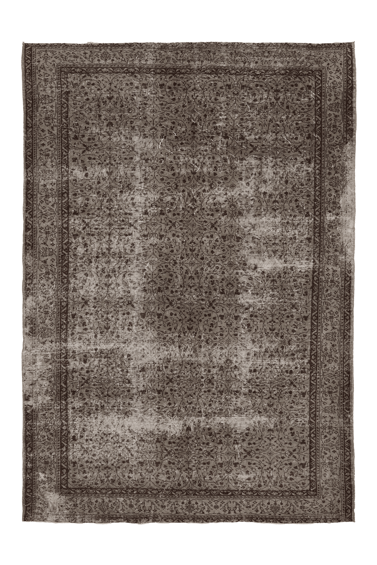 Vintage Isparta Turkish Area Rug 7x10 ft — Gray & Brown Floral