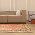 Vintage Manisa Turkish Area Rug 6x9 ft — Orange & Beige Floral