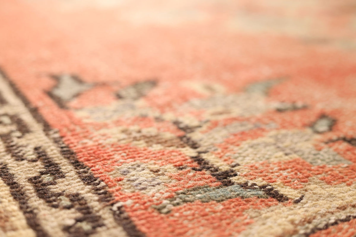 Vintage Manisa Turkish Area Rug 6x9 ft — Orange & Beige Floral
