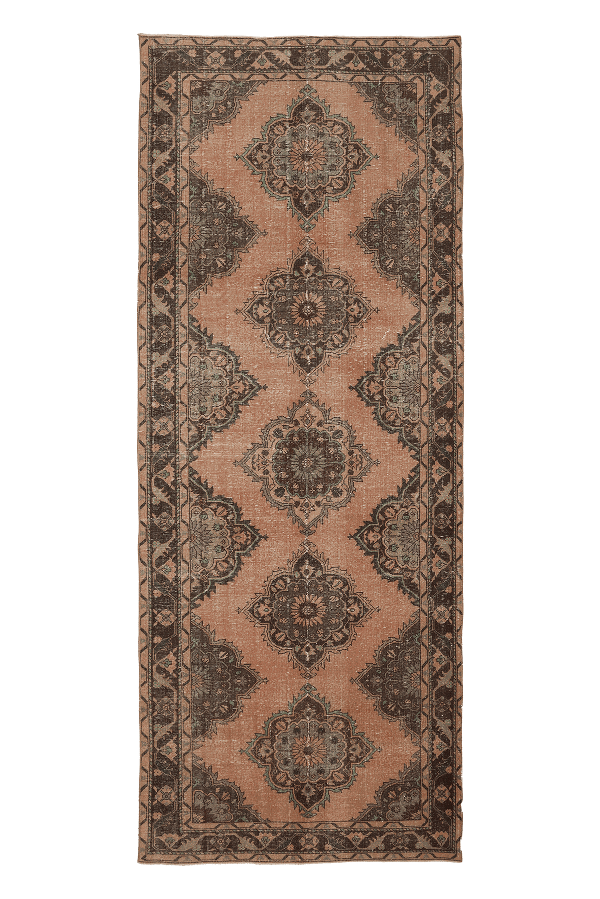 Vintage Konya Turkish Runner Rug 5x13 ft — Orange & Brown Floral