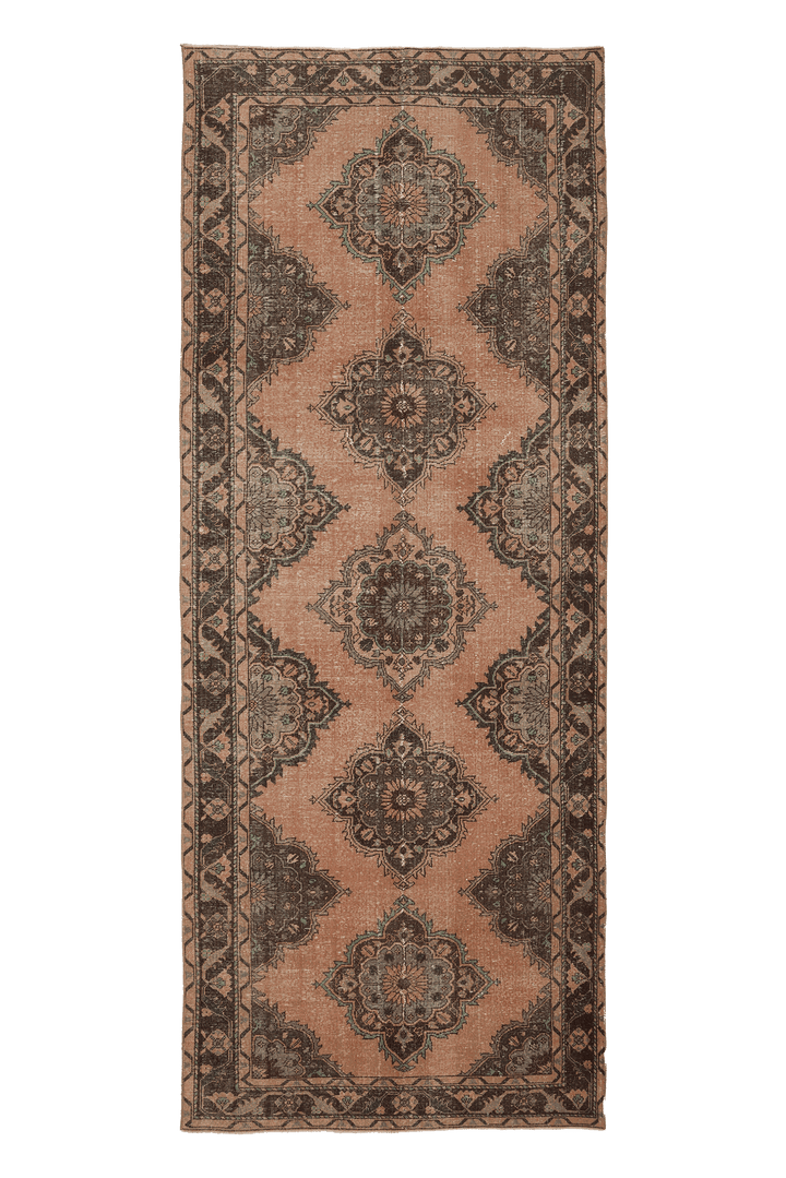 Vintage Konya Turkish Runner Rug 5x13 ft — Orange & Brown Floral