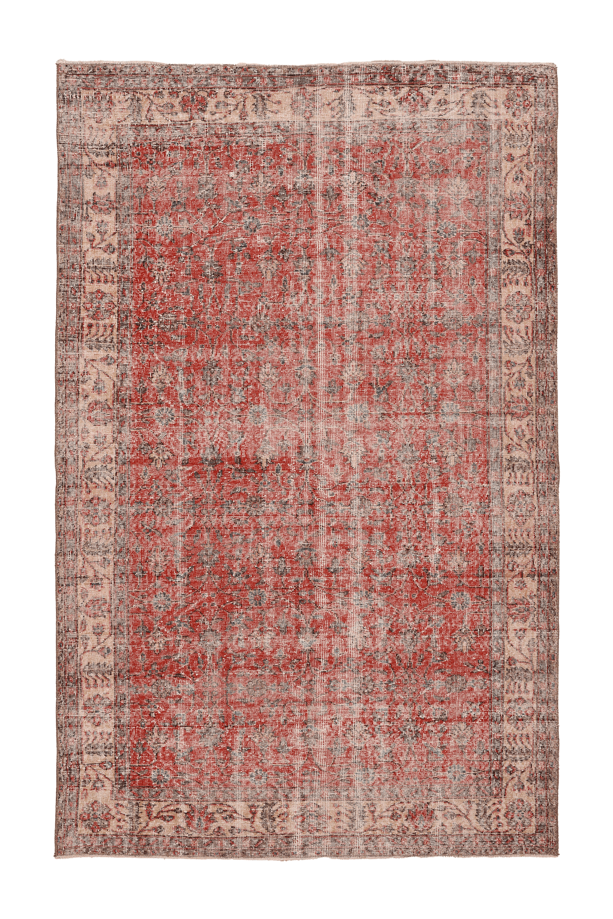 Vintage Isparta Turkish Area Rug 6x9 ft — Red & Beige Floral