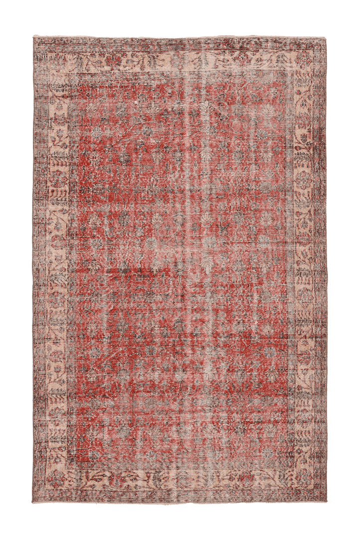 Vintage Isparta Turkish Area Rug 6x9 ft — Red & Beige Floral