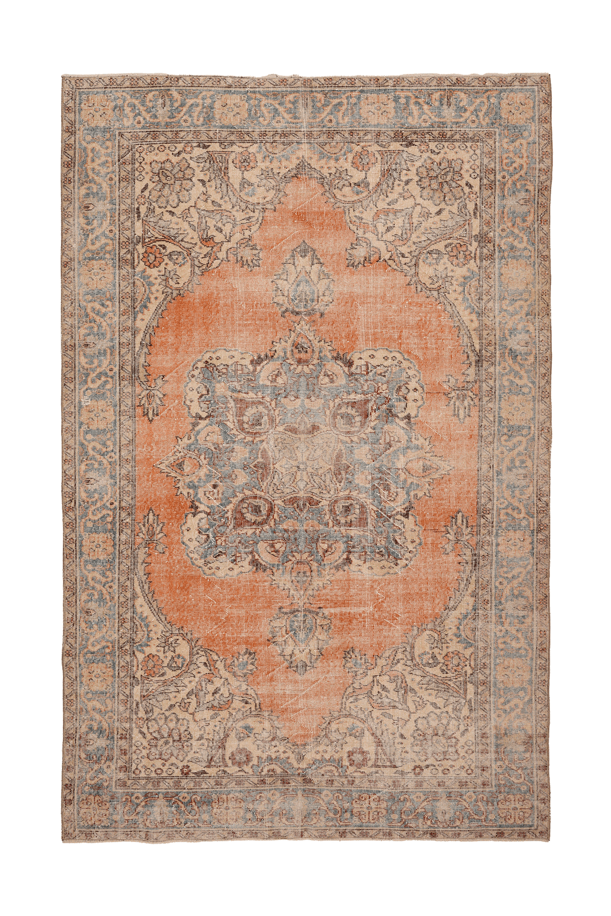 Vintage Isparta Turkish Area Rug 6x10 ft — Orange & Beige Floral