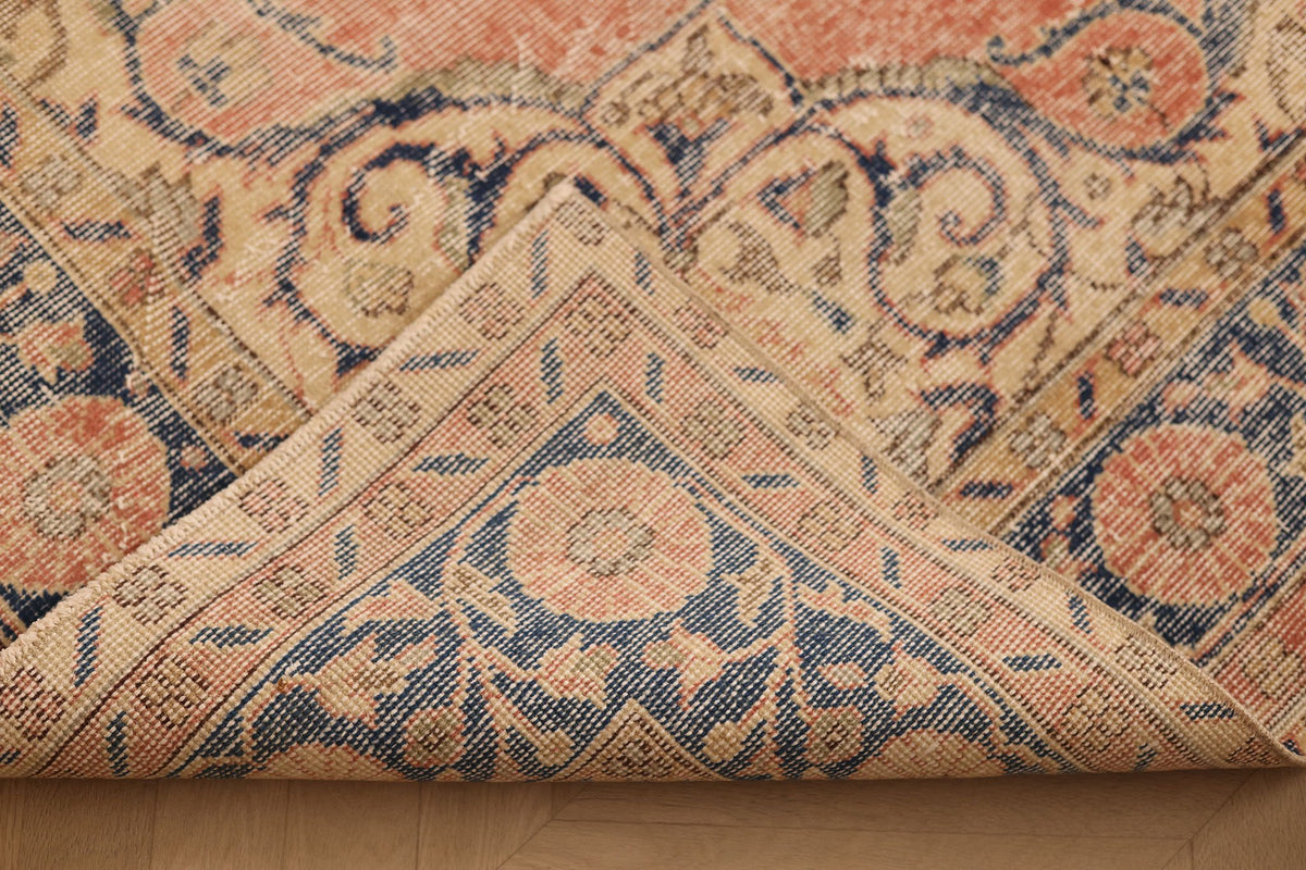 Vintage Isparta Turkish Area Rug 7x10 ft — Red & Blue Distressed