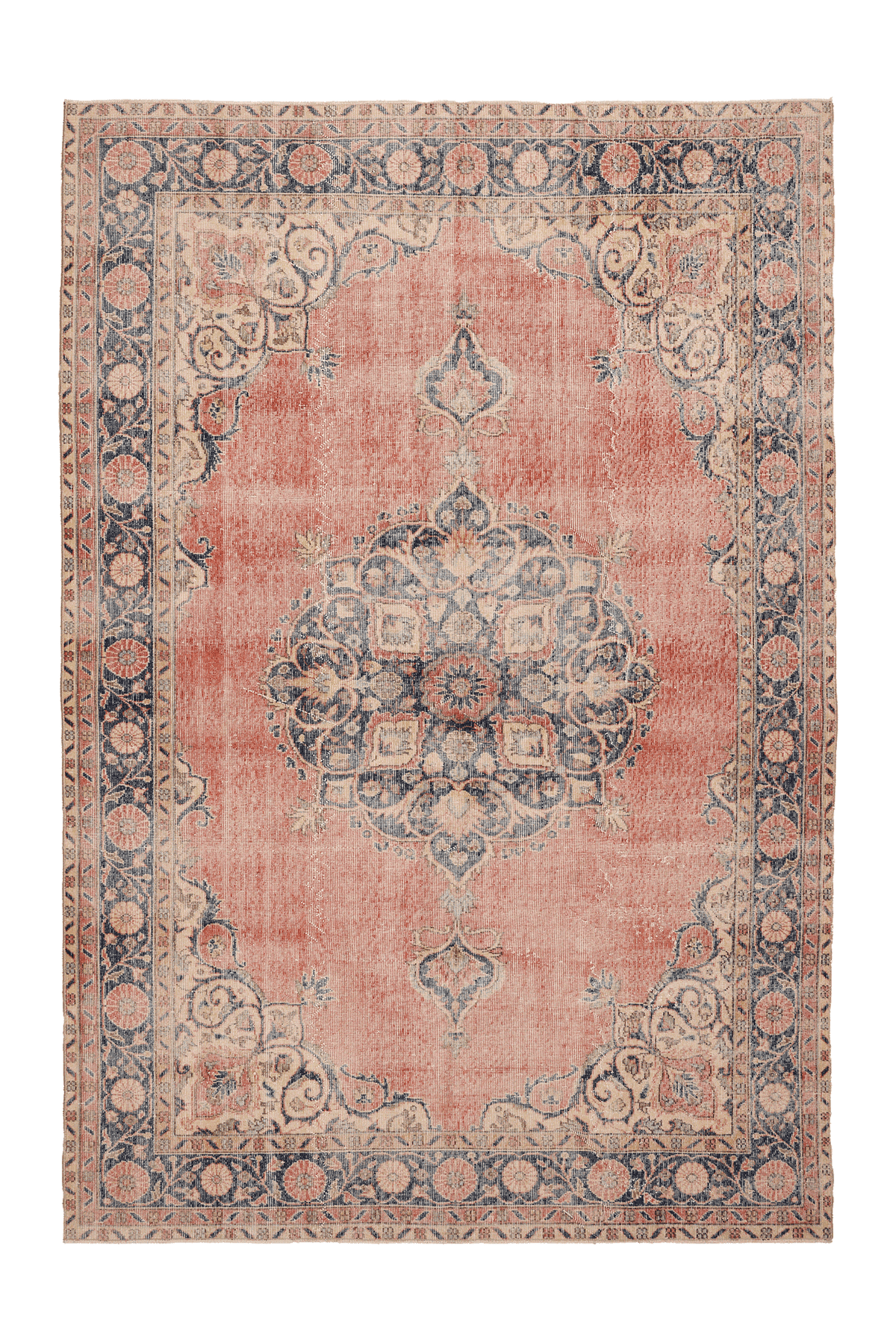 Vintage Isparta Turkish Area Rug 7x10 ft — Red & Blue Distressed