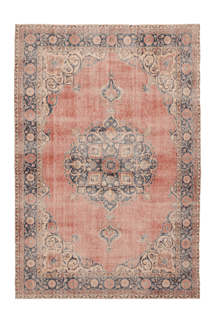Vintage Isparta Turkish Area Rug 7x10 ft — Red & Blue Distressed