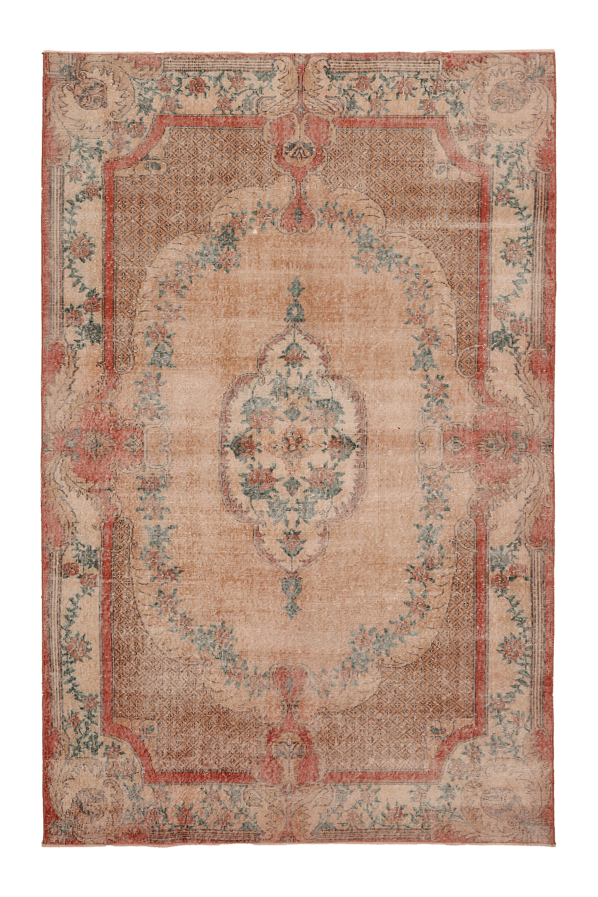 Vintage Isparta Turkish Area Rug 7x10 ft — Beige & Red Floral