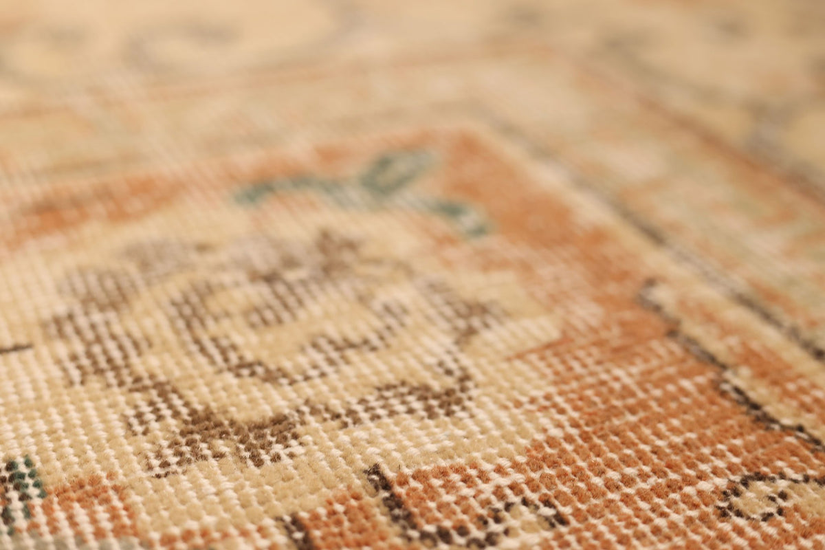 Vintage Isparta Turkish Area Rug 7x10 ft — Orange & Beige Floral