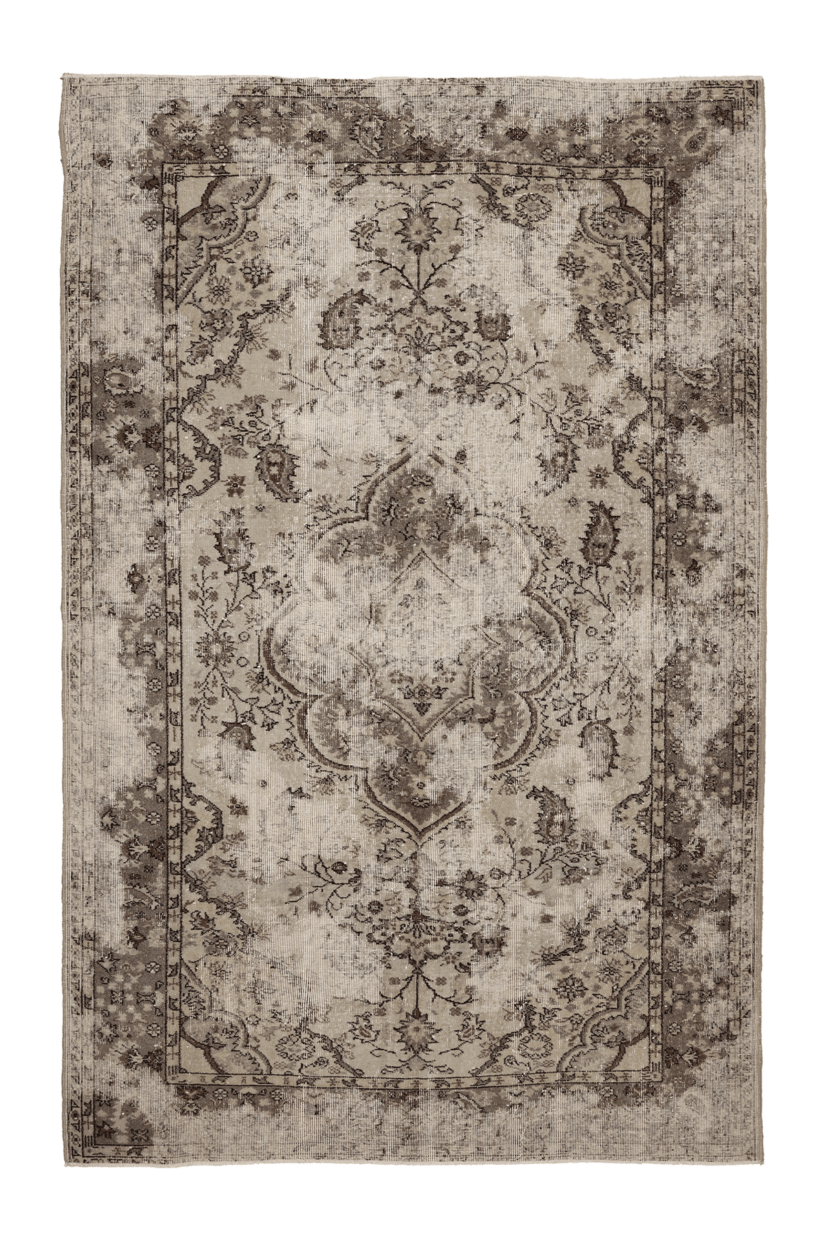 Vintage Isparta Turkish Area Rug 6x10 ft — Beige & Brown Floral