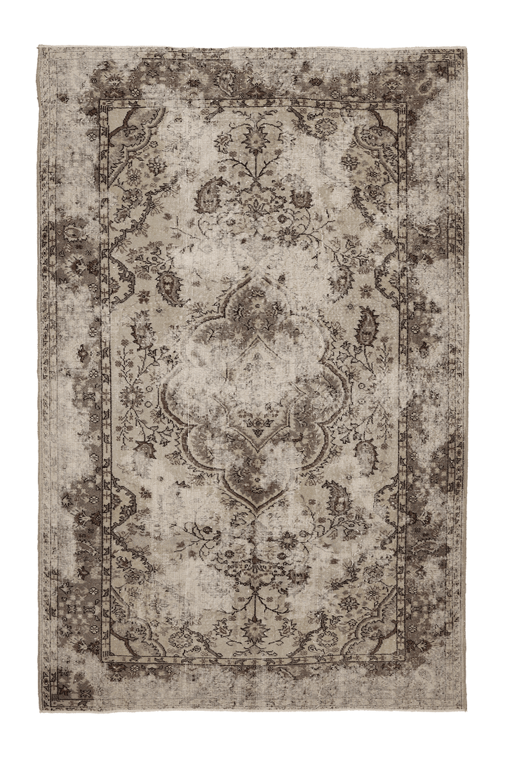 Vintage Isparta Turkish Area Rug 6x10 ft — Beige & Brown Floral