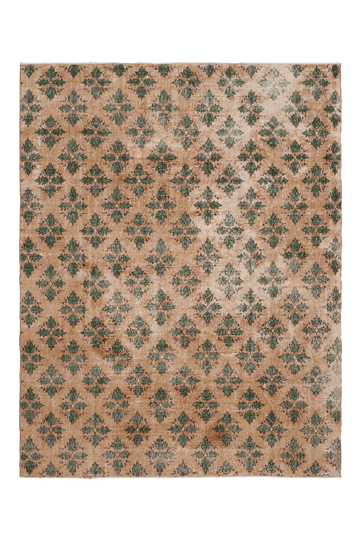 Vintage Isparta Turkish Area Rug 7x9 ft — Beige & Green Floral