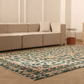 Vintage Isparta Turkish Area Rug 7x11 ft — Beige & Green Floral