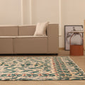 Vintage Isparta Turkish Area Rug 7x11 ft — Beige & Green Floral