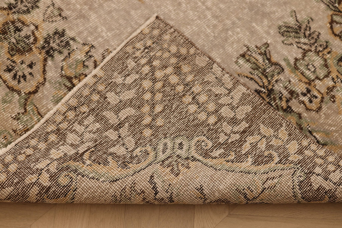Vintage Isparta Turkish Area Rug 6x9 ft — Beige & Brown Floral