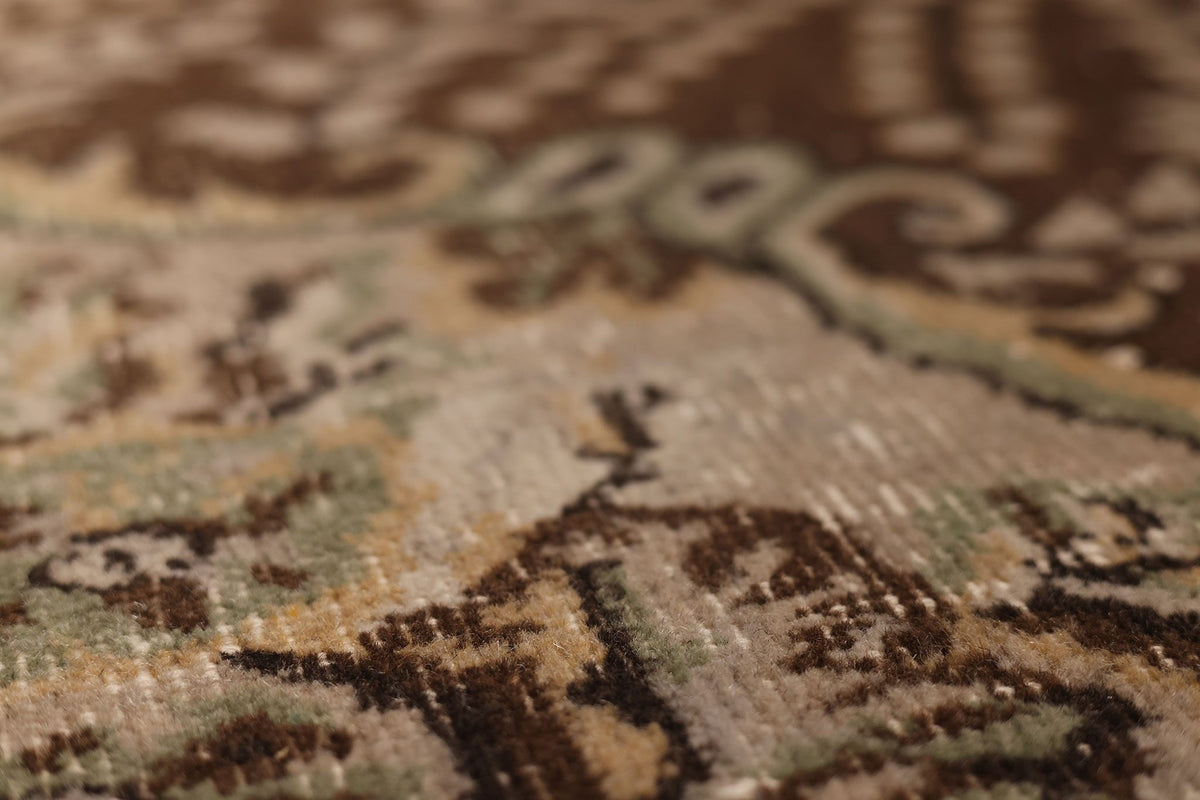 Vintage Isparta Turkish Area Rug 6x9 ft — Beige & Brown Floral