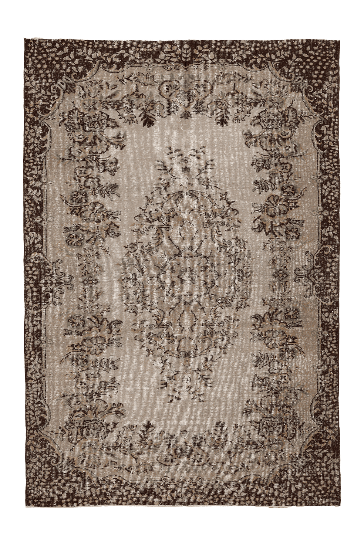 Vintage Isparta Turkish Area Rug 6x9 ft — Beige & Brown Floral