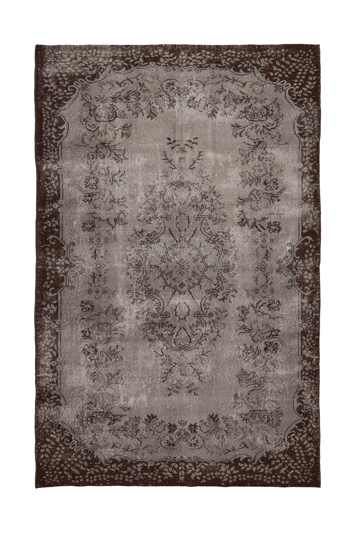Vintage Isparta Turkish Area Rug 6x10 ft — Gray & Brown Floral