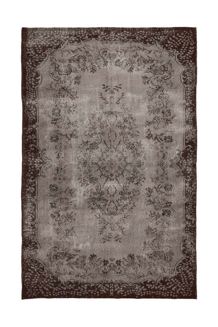 Vintage Isparta Turkish Area Rug 6x10 ft — Gray & Brown Floral