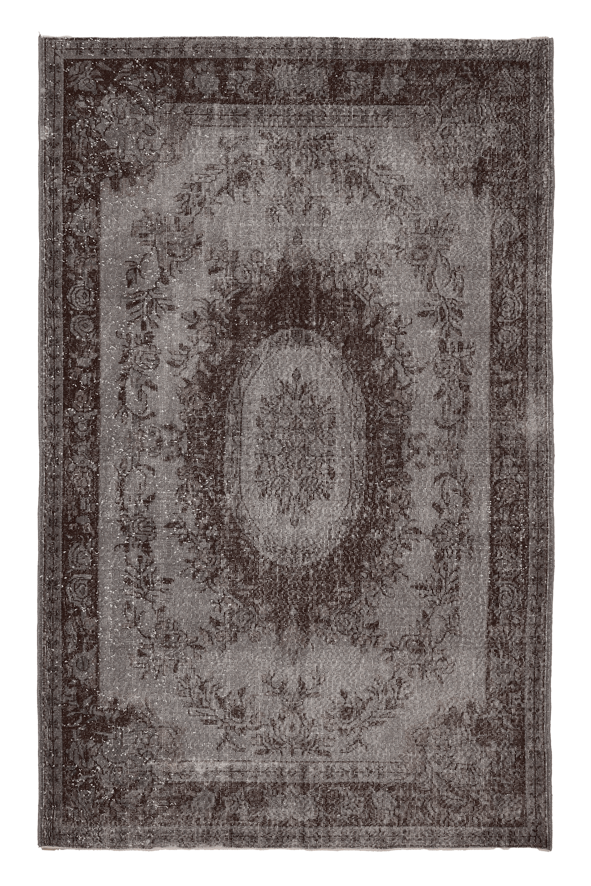 Vintage Isparta Turkish Area Rug 6x10 ft — Gray & Brown Floral
