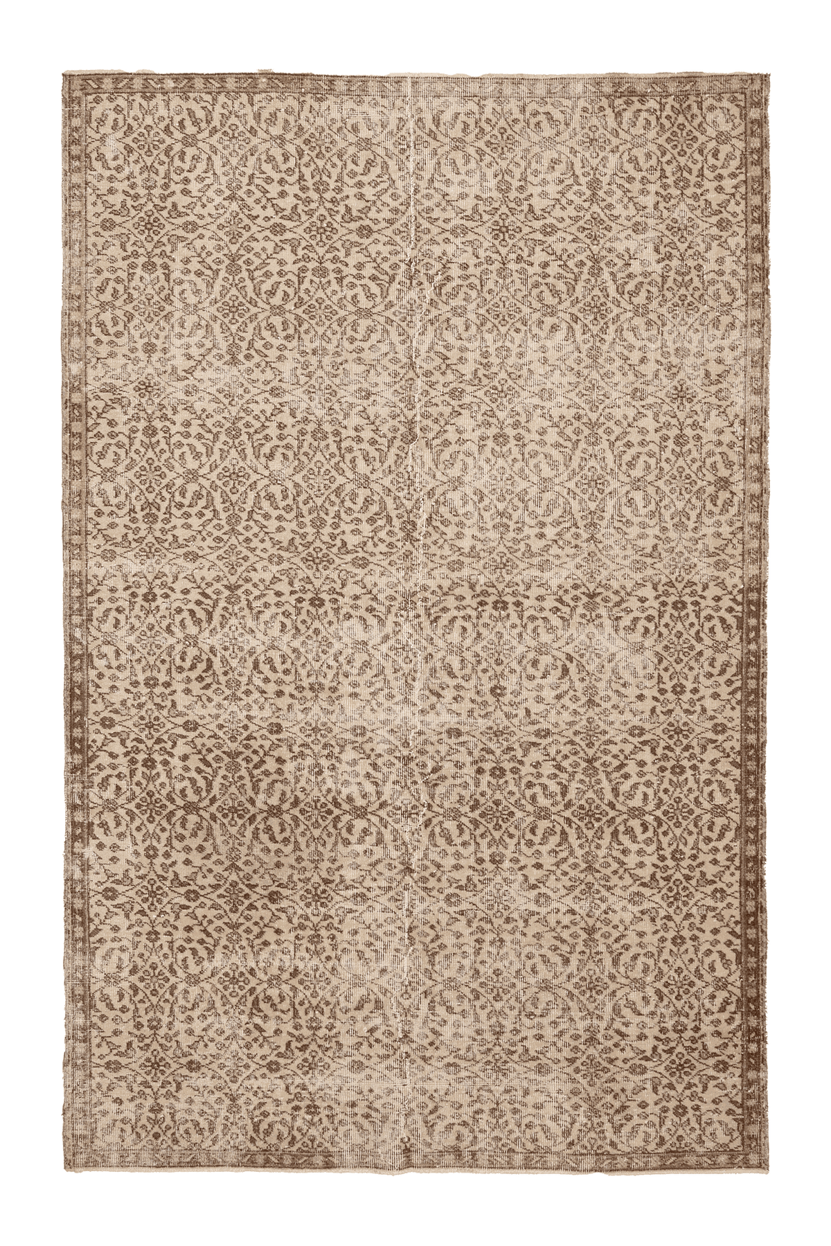 Vintage Isparta Turkish Area Rug 6x9 ft — Beige & Brown Floral
