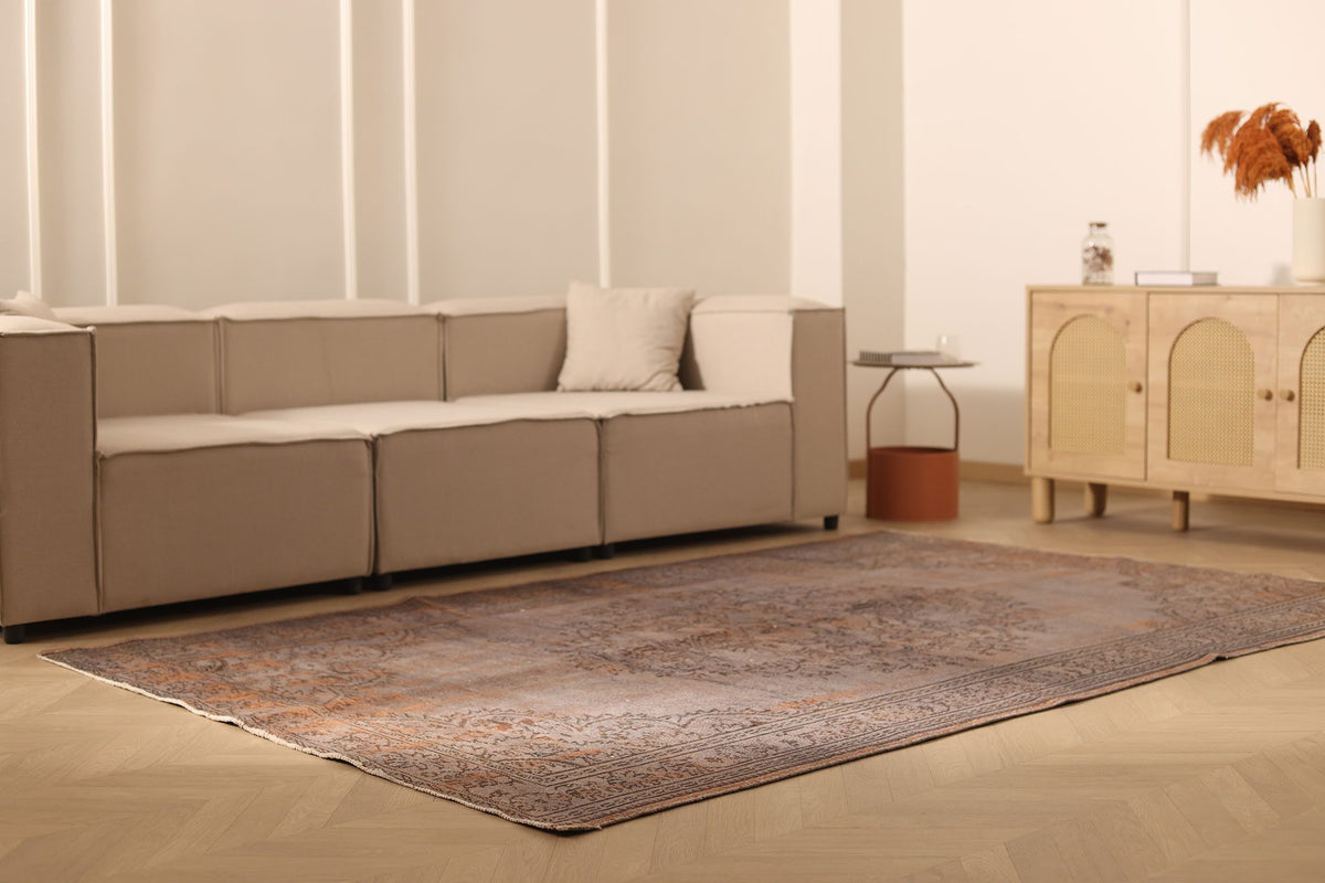 Vintage Manisa Turkish Area Rug 6x9 ft — Brown & Orange Floral