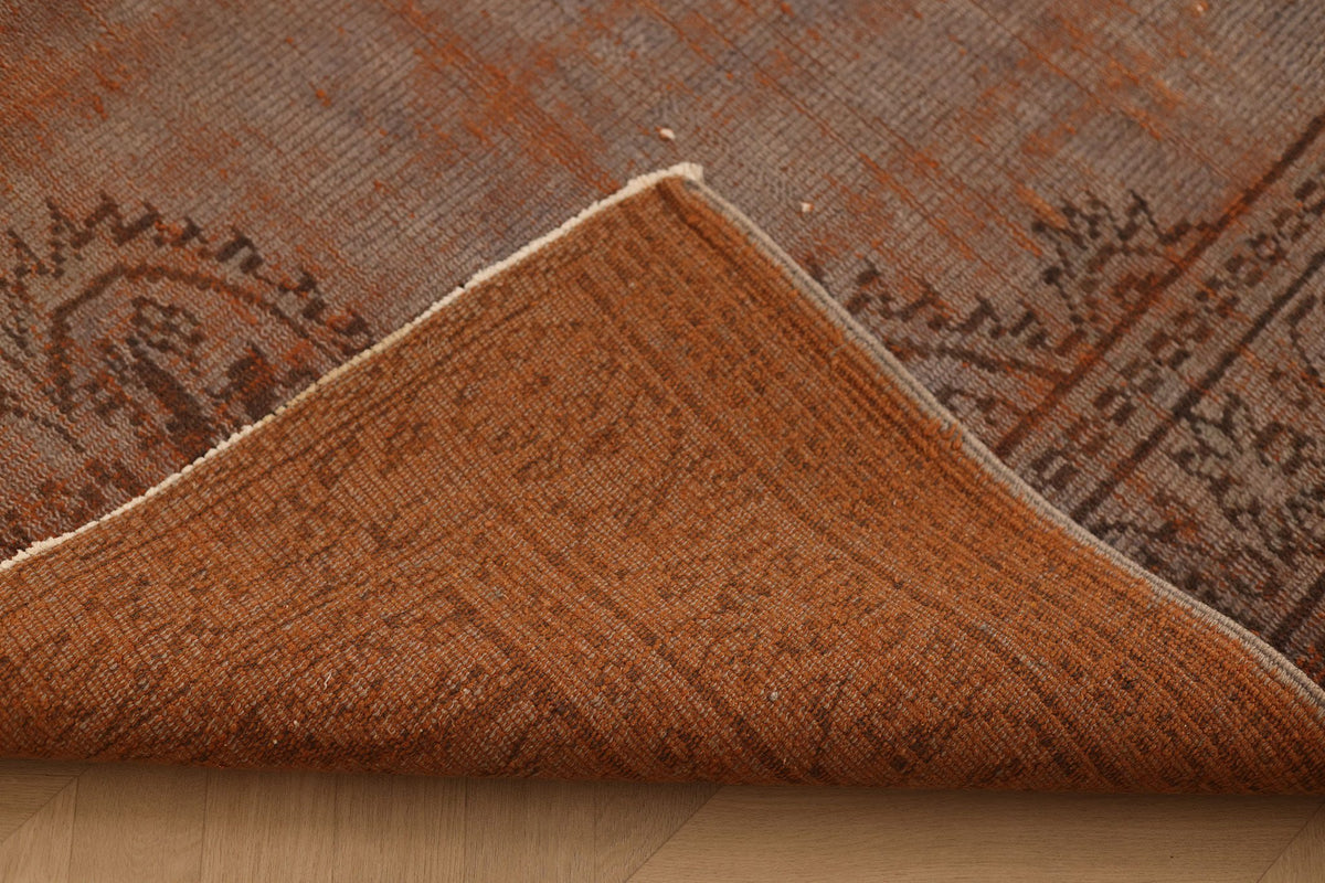 Vintage Manisa Turkish Area Rug 6x9 ft — Brown & Orange Floral