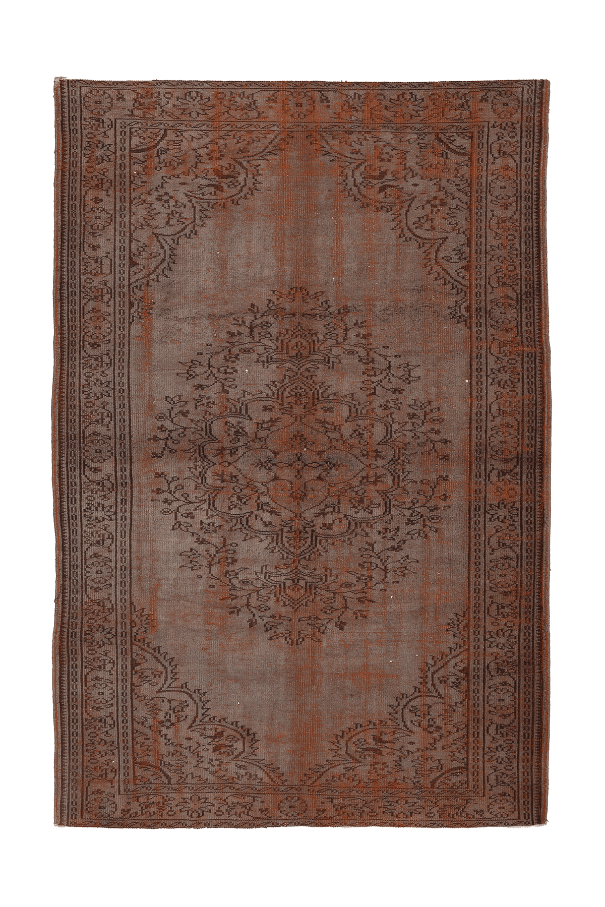 Vintage Manisa Turkish Area Rug 6x9 ft — Brown & Orange Floral