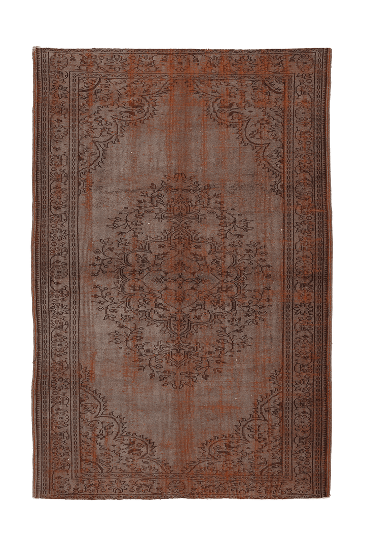 Vintage Manisa Turkish Area Rug 6x9 ft — Brown & Orange Floral