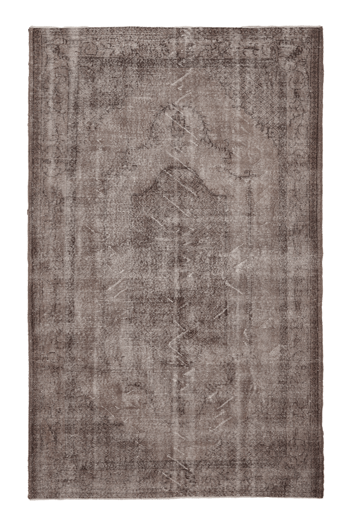 Vintage Isparta Turkish Area Rug 6x9 ft — Brown & Gray Floral