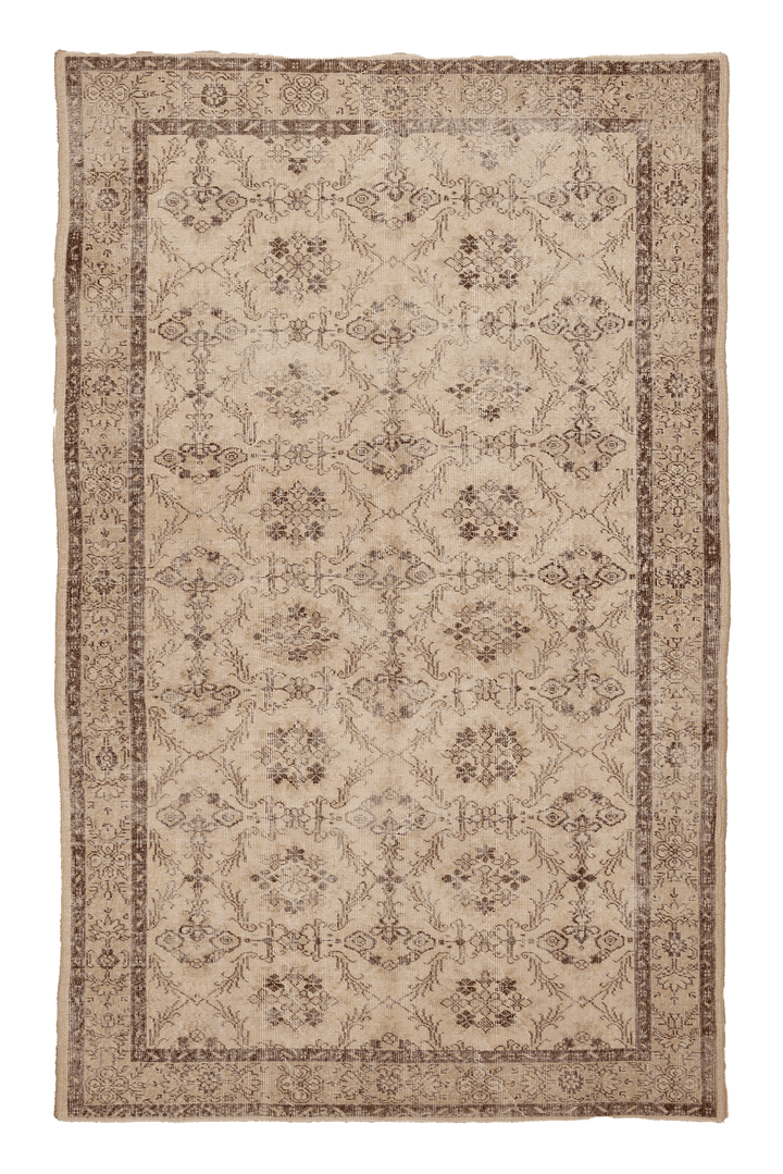 Vintage Isparta Turkish Area Rug 6x9 ft — Beige & Brown Floral
