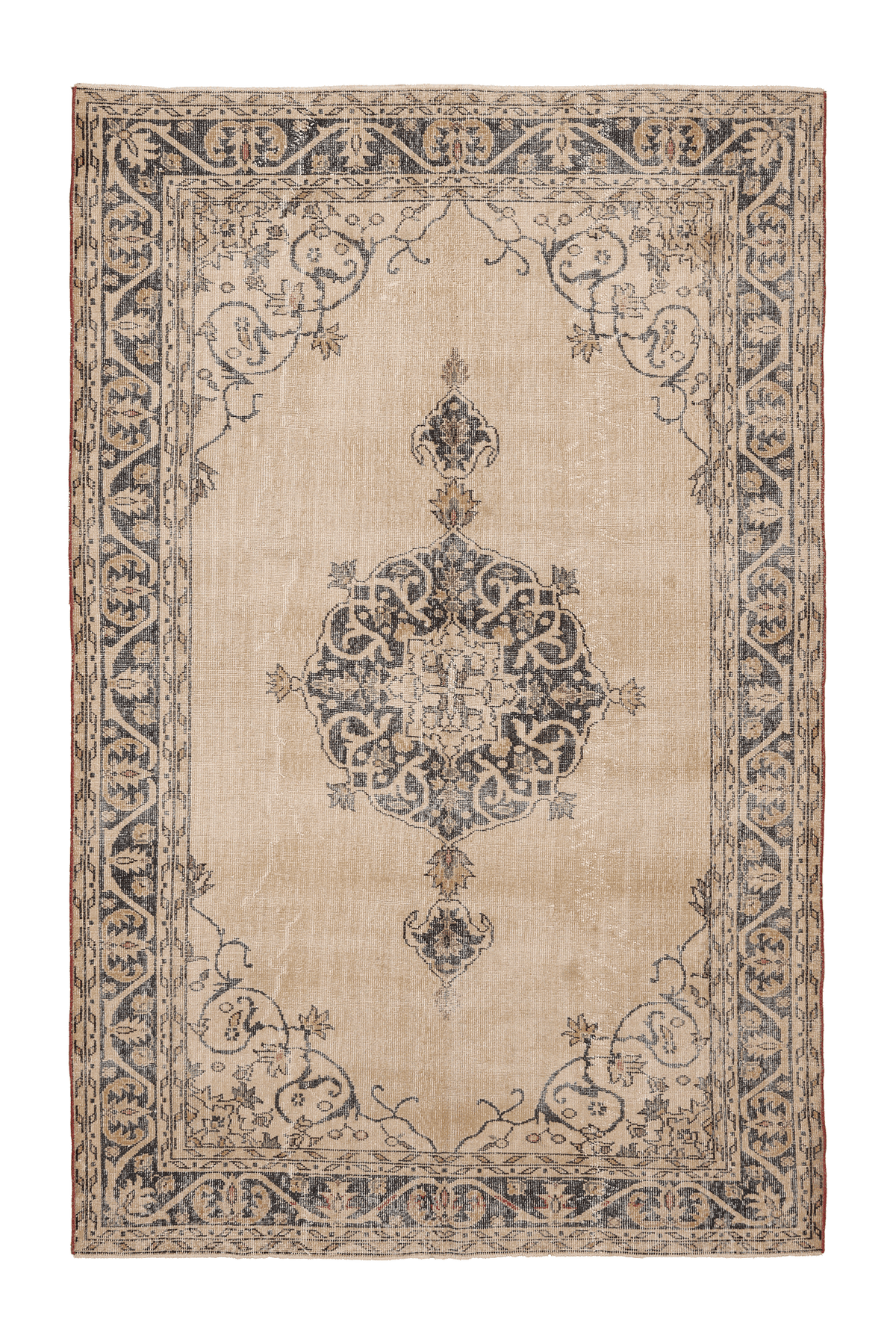 Vintage Isparta Turkish Area Rug 6x10 ft — Beige & Gray Floral