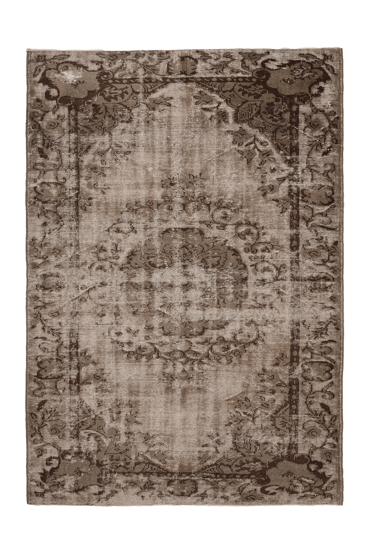 Vintage Manisa Turkish Area Rug 6x9 ft — Beige & Brown Floral