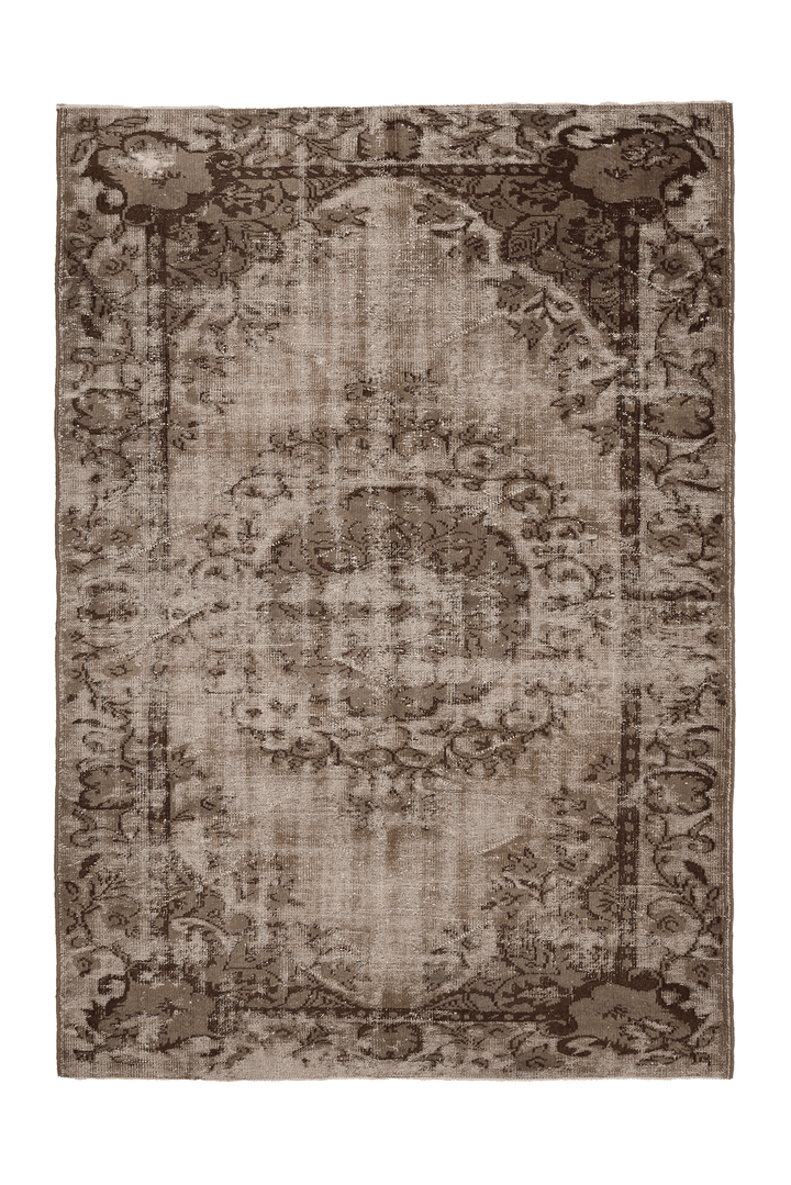 Vintage Manisa Turkish Area Rug 6x9 ft — Beige & Brown Floral