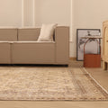 Vintage Isparta Turkish Area Rug 7x10 ft — Beige & Brown Floral