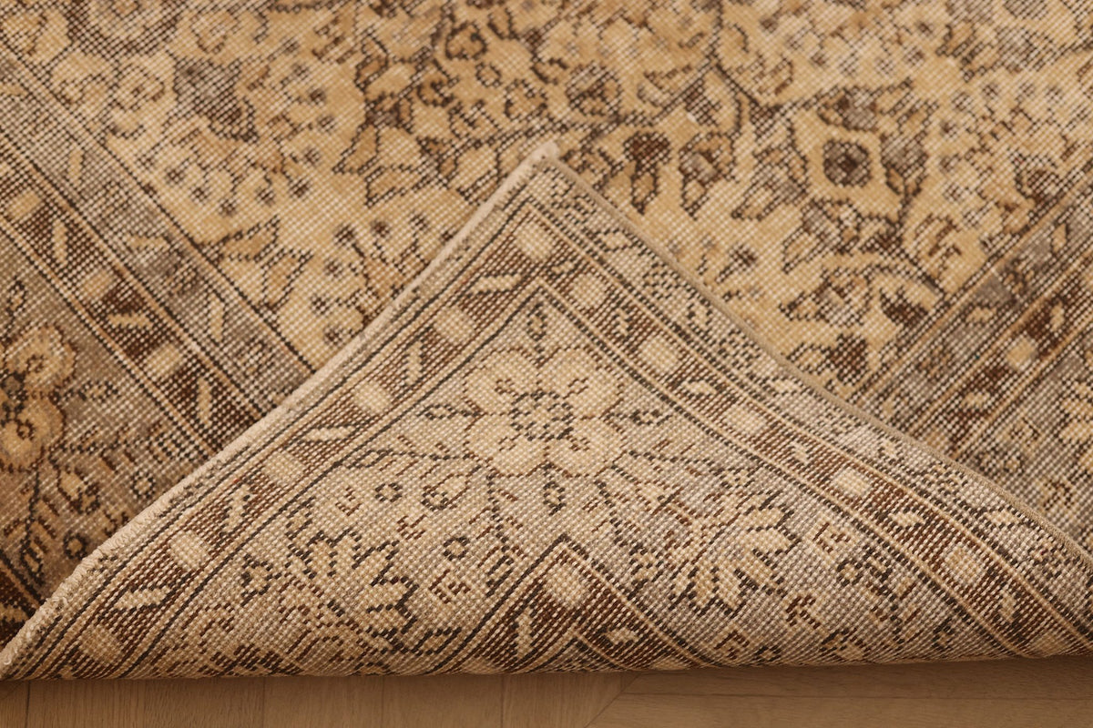Vintage Isparta Turkish Area Rug 7x10 ft — Beige & Brown Floral
