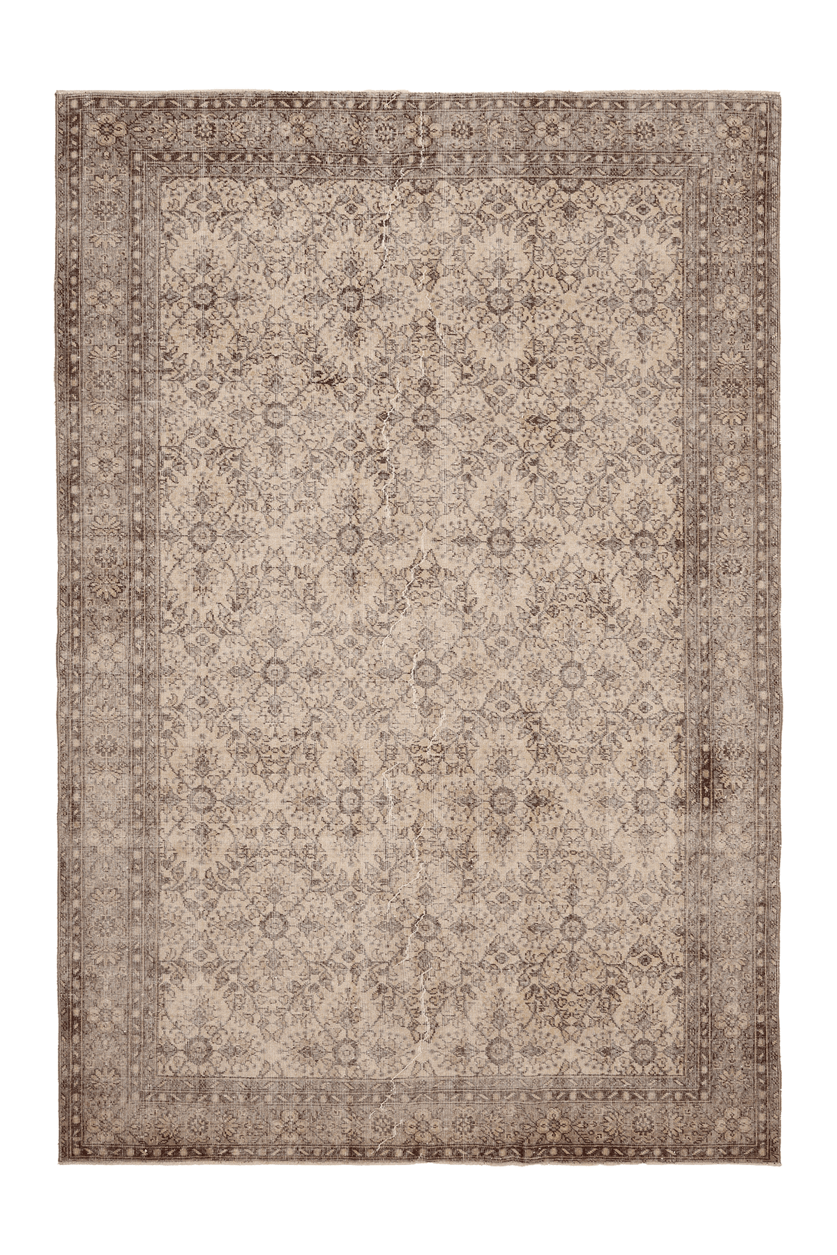 Vintage Isparta Turkish Area Rug 7x10 ft — Beige & Brown Floral