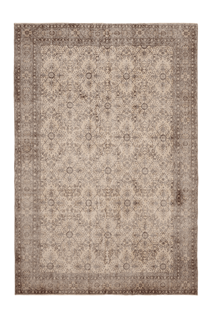 Vintage Isparta Turkish Area Rug 7x10 ft — Beige & Brown Floral