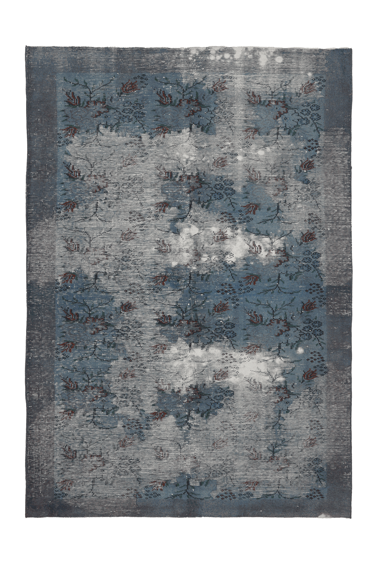Vintage Isparta Turkish Area Rug 6x9 ft — Blue & Gray Floral