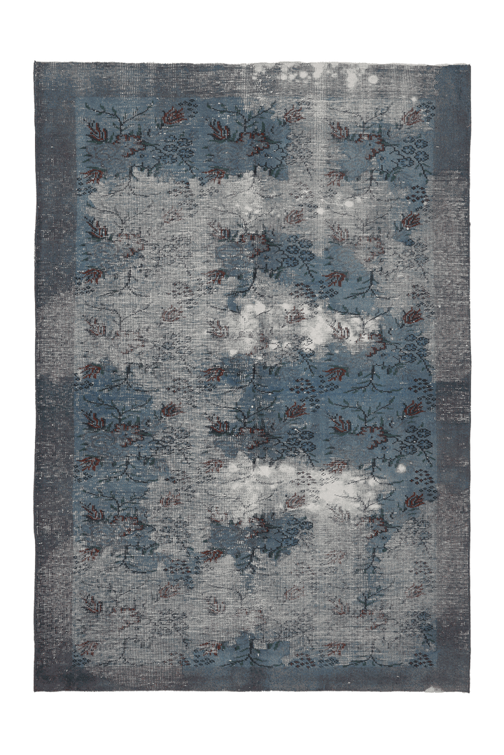 Vintage Isparta Turkish Area Rug 6x9 ft — Blue & Gray Floral