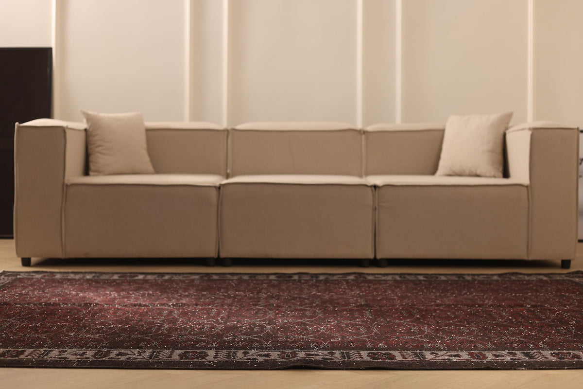 Vintage Isparta Turkish Area Rug 6x9 ft — Gray & Red Overdyed