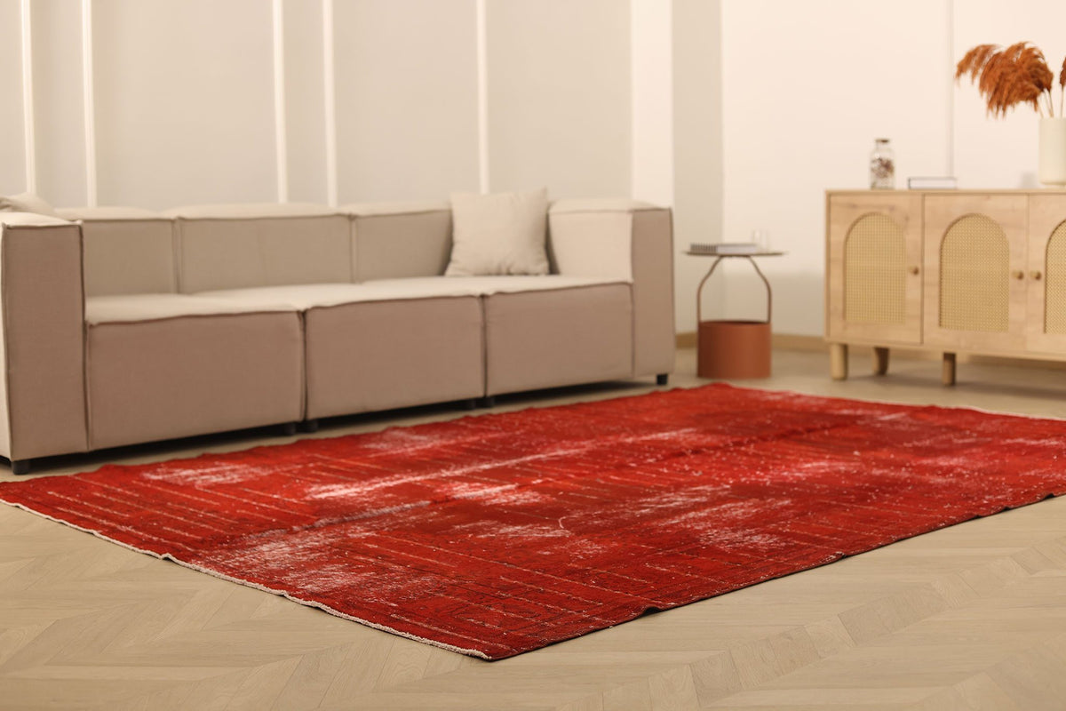 Vintage Isparta Turkish Area Rug 7x10 ft — Red Overdyed