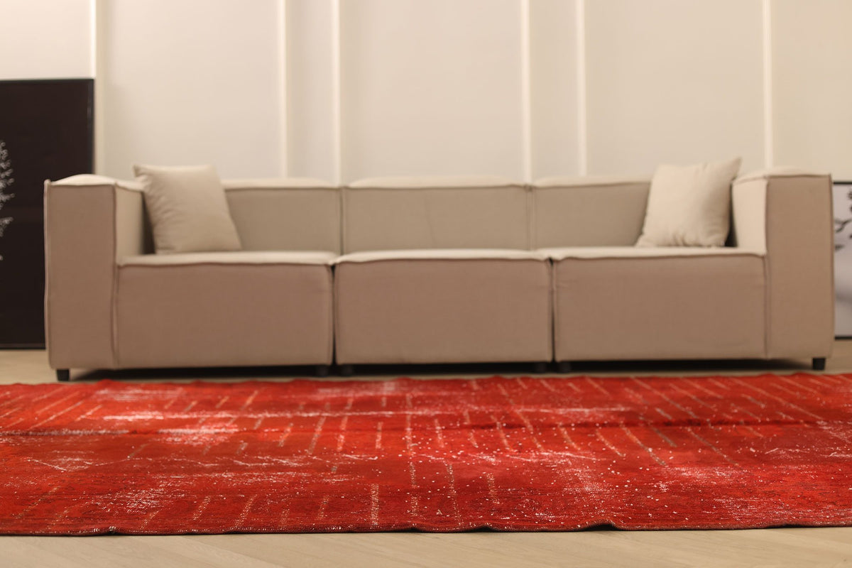 Vintage Isparta Turkish Area Rug 7x10 ft — Red Overdyed