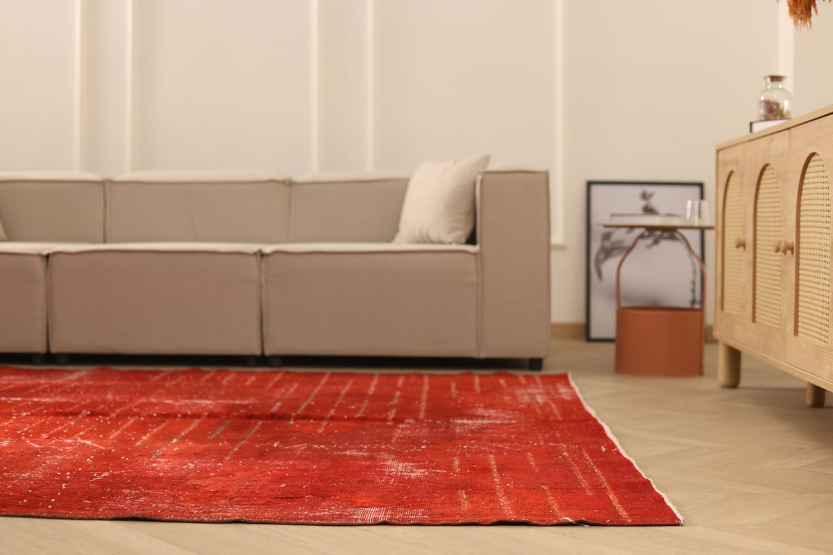 Vintage Isparta Turkish Area Rug 7x10 ft — Red Overdyed