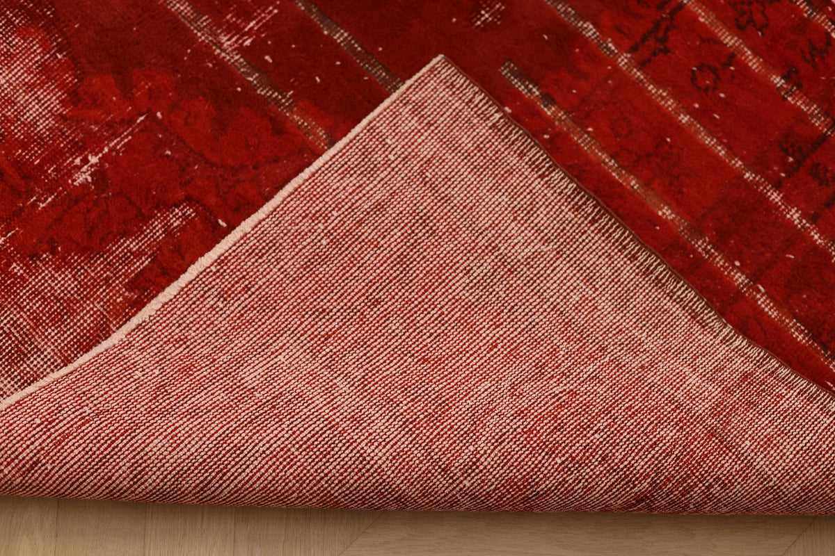 Vintage Isparta Turkish Area Rug 7x10 ft — Red Overdyed